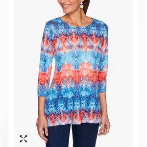 Ruby Rd. Knit Embellished Blue and Red Tie Die Tunic Size Large